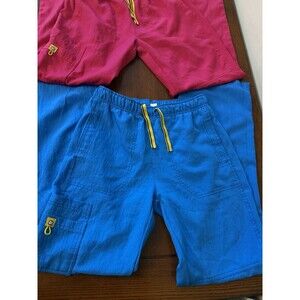 Spread Good Cheer Scrub Pants 2 Women's Size Small Tall Blue Pink Elastic Waist